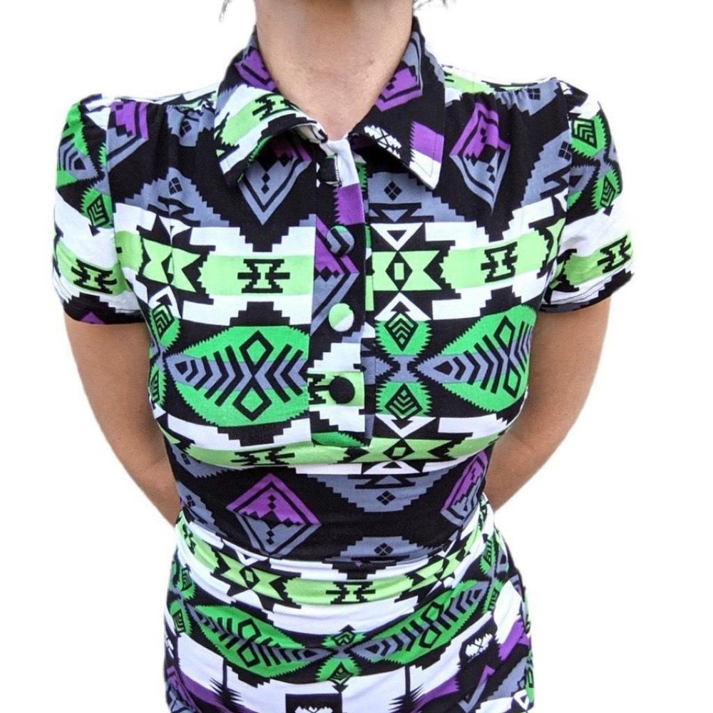 Color Block Striped Retro Button Collar Dress Sma… - image 3